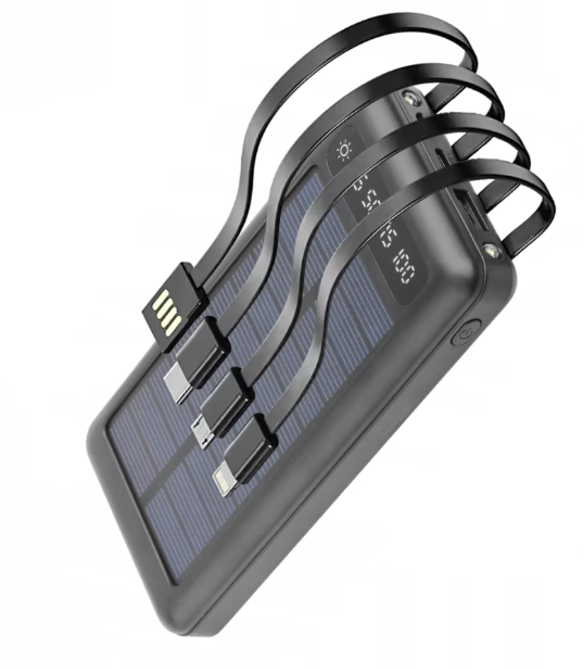 Baterie Externa Solara 12000 mAh Q CD281 Cabluri USB Type C MicroUSB si Lightning Incorporate